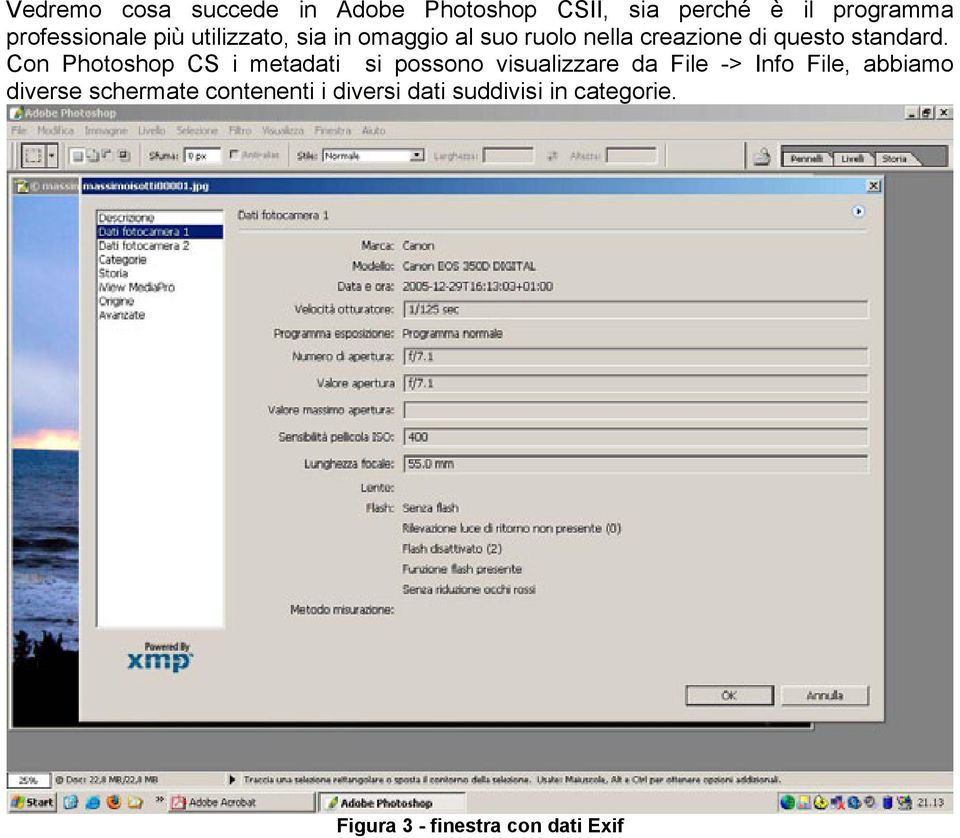 Con Photoshop CS i metadati si possono visualizzare da File -> Info File, abbiamo