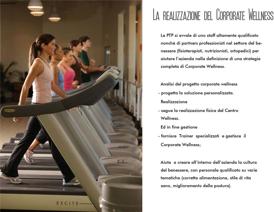 Analisi del progetto corporate wellness - progetta la soluzione personalizzata. Realizzazione - segue la realizzazione fisica del Centro Wellness.