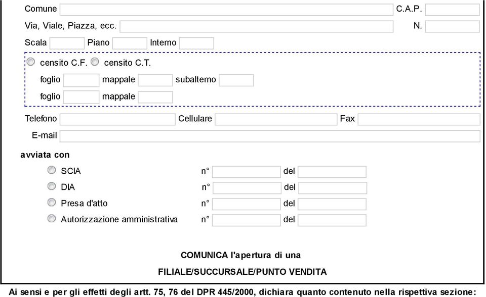 Presa d'atto n del Autorizzazione amministrativa n del COMUNICA l'apertura di una