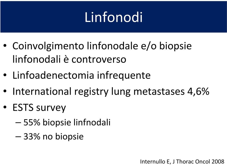 International registry lung metastases 4,6% ESTS survey