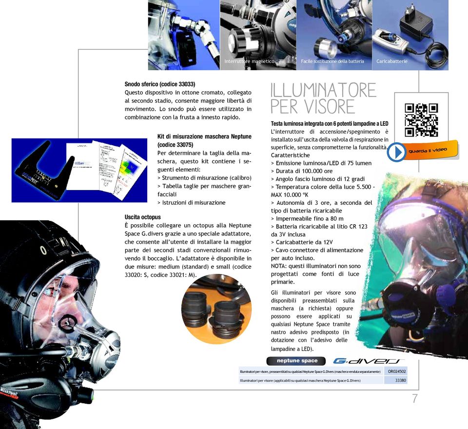 Kit di misurazione maschera Neptune (codice 33075) Per determinare la taglia della maschera, questo kit contiene i seguenti elementi: > Strumento di misurazione (calibro) > Tabella taglie per