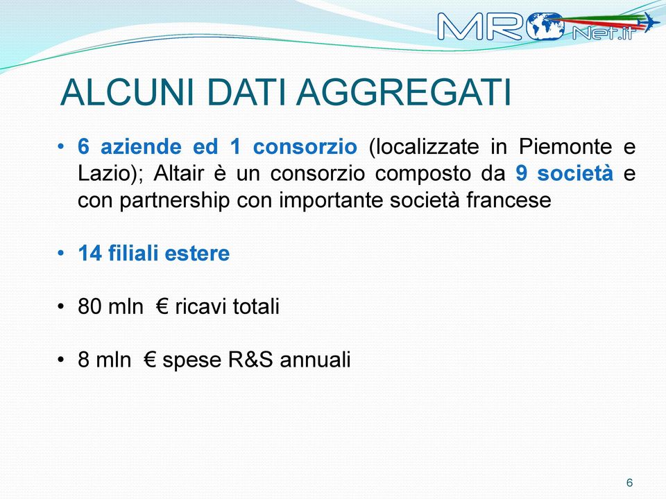 società e con partnership con importante società francese