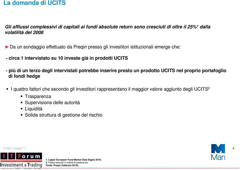 prodotto UCITS nel proprio portafoglio di fondi hedge I quattro fattori che secondo gli investitori rappresentano il maggior valore aggiunto degli UCITS 2 Trasparenza Supervisione