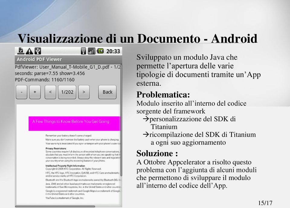 Problematica: Modulo inserito all interno del codice sorgente del framework personalizzazione del SDK di Titanium