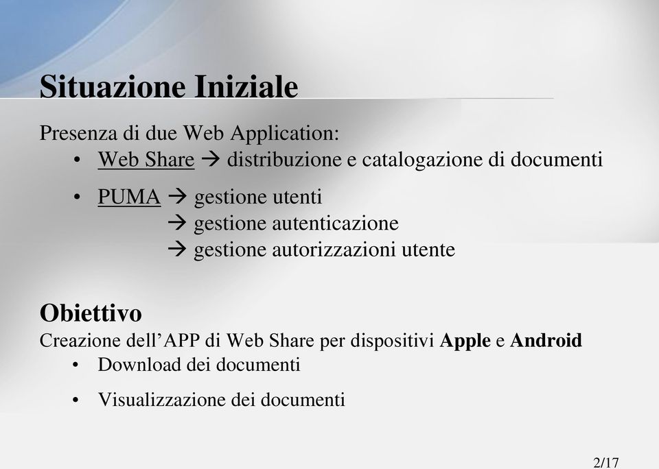 gestione autorizzazioni utente Obiettivo Creazione dell APP di Web Share per