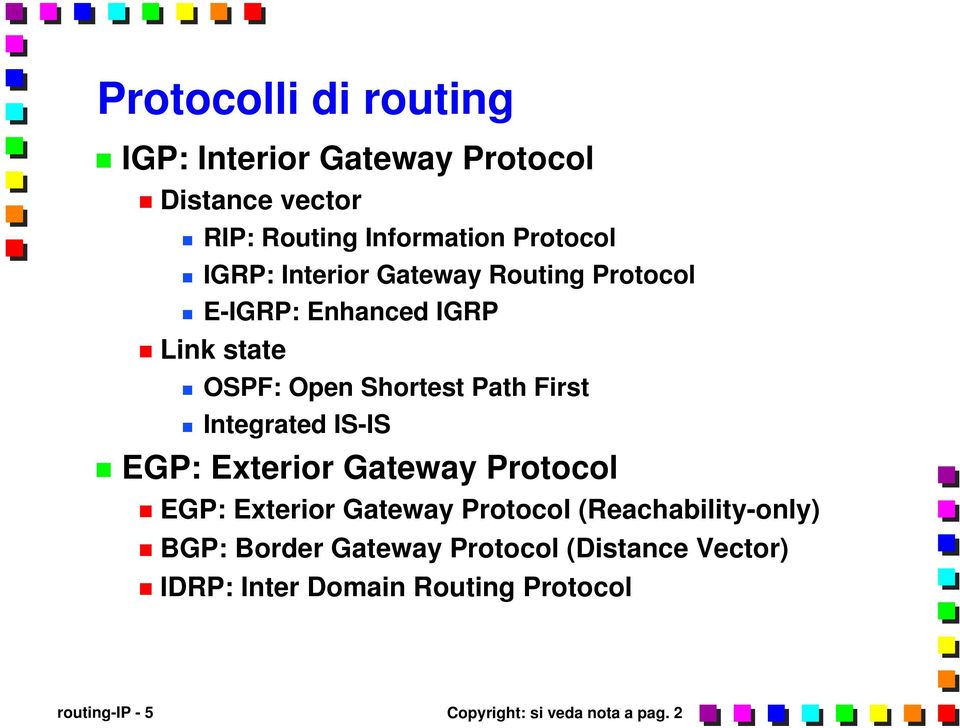 IS-IS EGP: Exterior Gateway Protocol EGP: Exterior Gateway Protocol (Reachability-only) BGP: Border Gateway