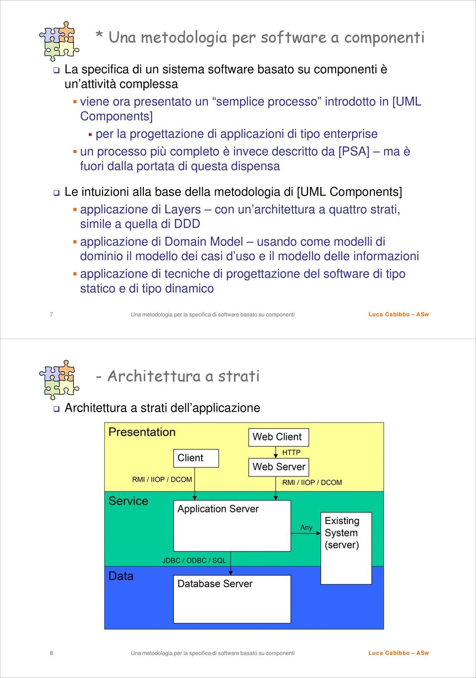 della metodologia di [UML Components] applicazione di Layers con un architettura a quattro strati, simile a quella di DDD applicazione di Domain Model usando come modelli di dominio il modello
