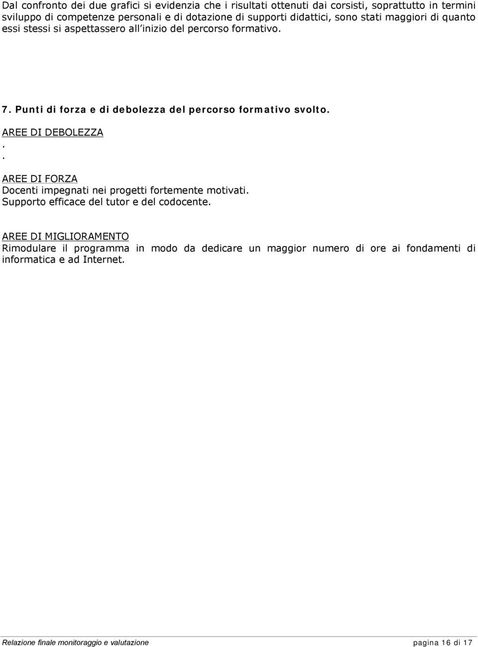 Punti di forza e di debolezza del percorso formativo svolto. AREE DI DEBOLEZZA.. AREE DI FORZA Docenti impegnati nei progetti fortemente motivati.