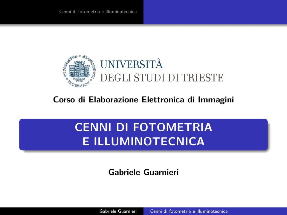 Elettronica di Immagini CENNI