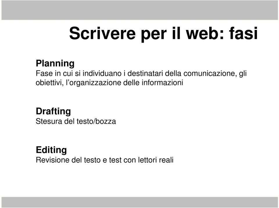 obiettivi, l organizzazione delle informazioni Drafting