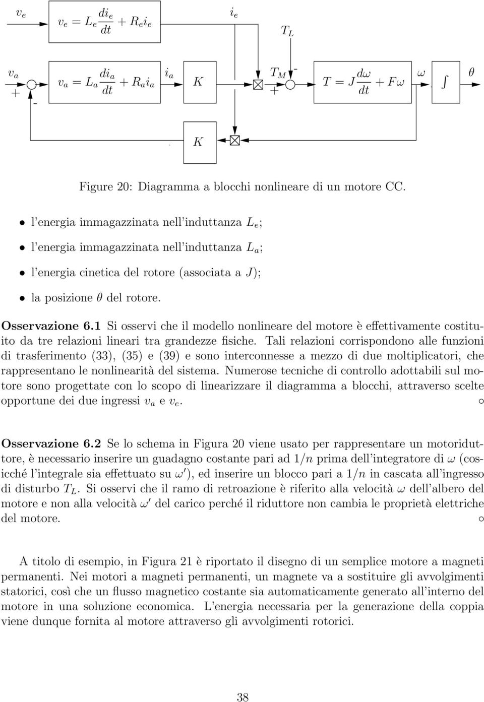 1 Si osservi che il modello nonlineare del motore è effettivamente costituito da tre relazioni lineari tra grandezze fisiche.