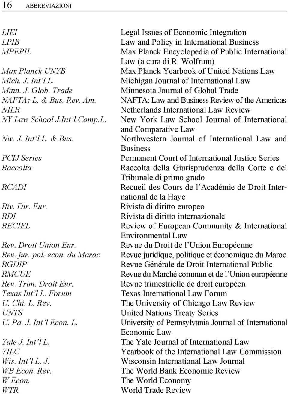 Am. NAFTA: Law and Business Review of the Americas NILR Netherlands International Law Review NY Law School J.Int l Comp.L. New York Law School Journal of International and Comparative Law Nw. J. Int l L.