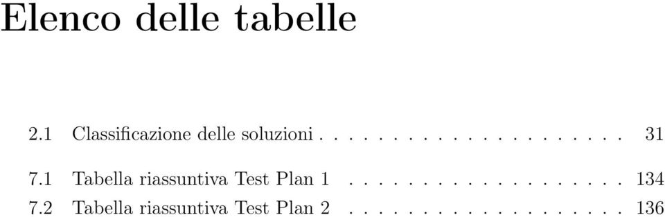 1 Tabella riassuntiva Test Plan 1................... 134 7.