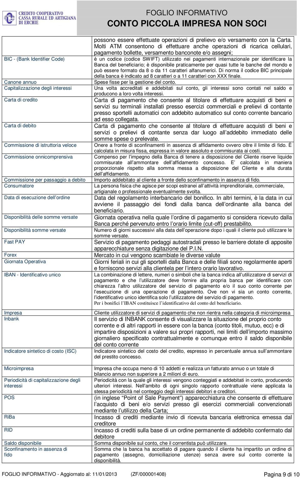 sintetico di costo (ISC) Microimpresa Periodicità di capitalizzazione degli interessi POS RiBa RID Saldo disponibile Sconfinamento in assenza di fido possono essere effettuate operazioni di prelievo