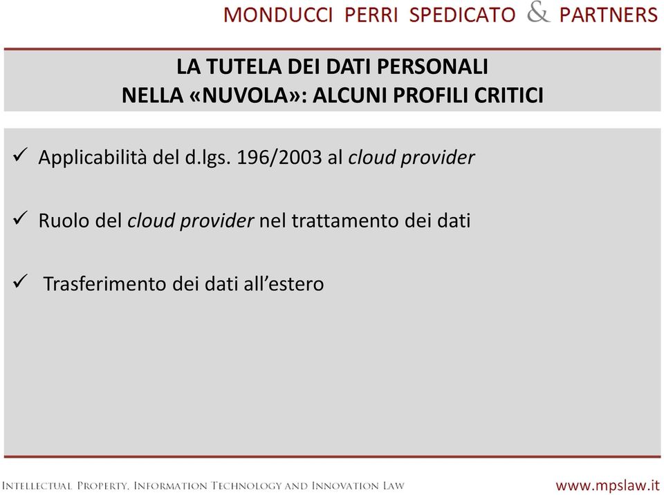 196/2003 al cloud provider Ruolo del cloud