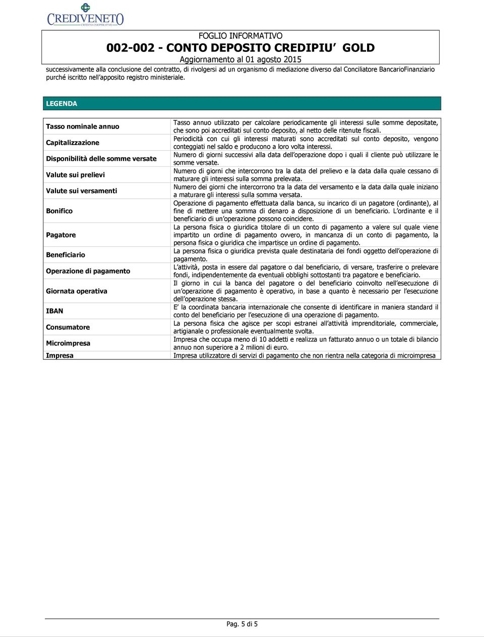 IBAN Consumatore Microimpresa Impresa Tasso annuo utilizzato per calcolare periodicamente gli interessi sulle somme depositate, che sono poi accreditati sul conto deposito, al netto delle ritenute