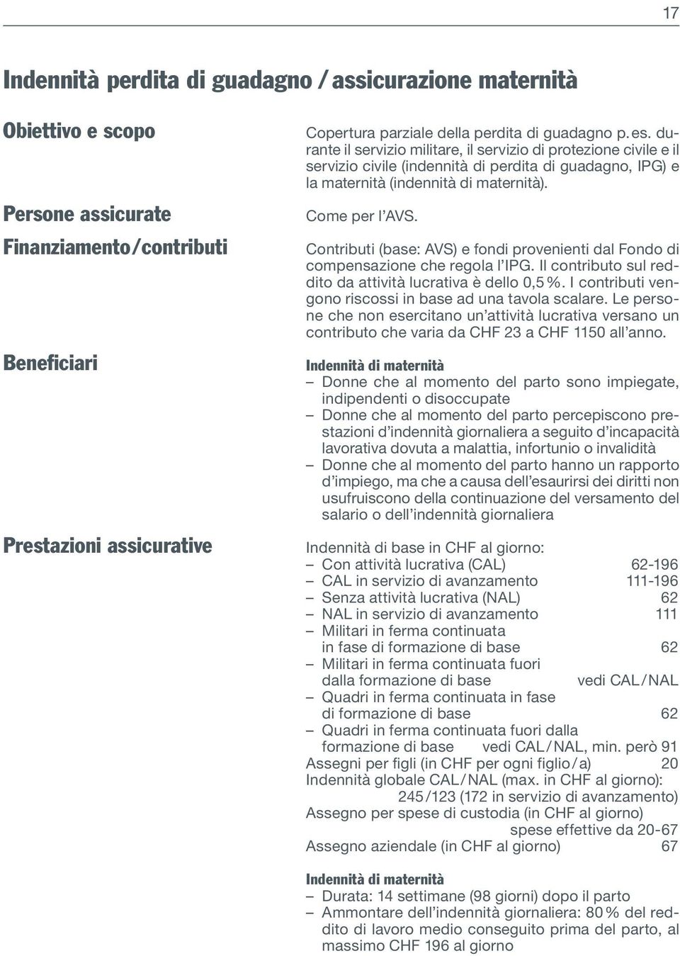 Contributi (base: AVS) e fondi provenienti dal Fondo di compensazione che regola l IPG. Il contributo sul reddito da attività lucrativa è dello 0,5 %.