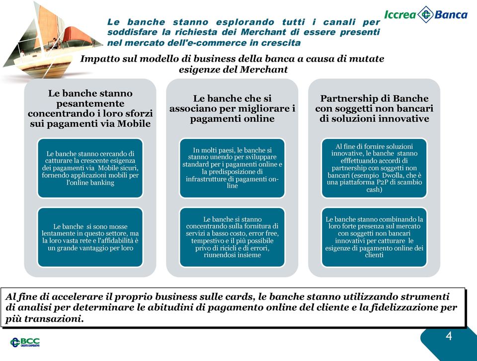 soggetti non bancari di soluzioni innovative Le banche stanno cercando di catturare la crescente esigenza dei pagamenti via Mobile sicuri, fornendo applicazioni mobili per l'online banking In molti