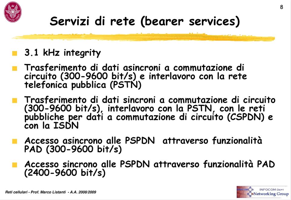 telefonica pubblica (PSTN) Trasferimento di dati sincroni a commutazione di circuito (300-9600 bit/s), interlavoro con la PSTN,