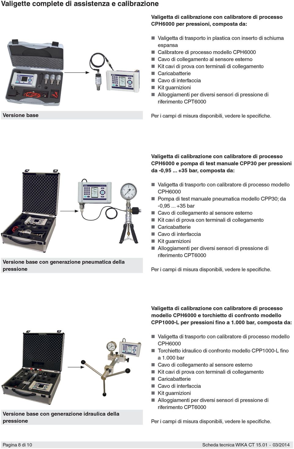 Alloggiamenti per diversi sensori di pressione di riferimento CPT6000 Versione base Per i campi di misura disponibili, vedere le specifiche.