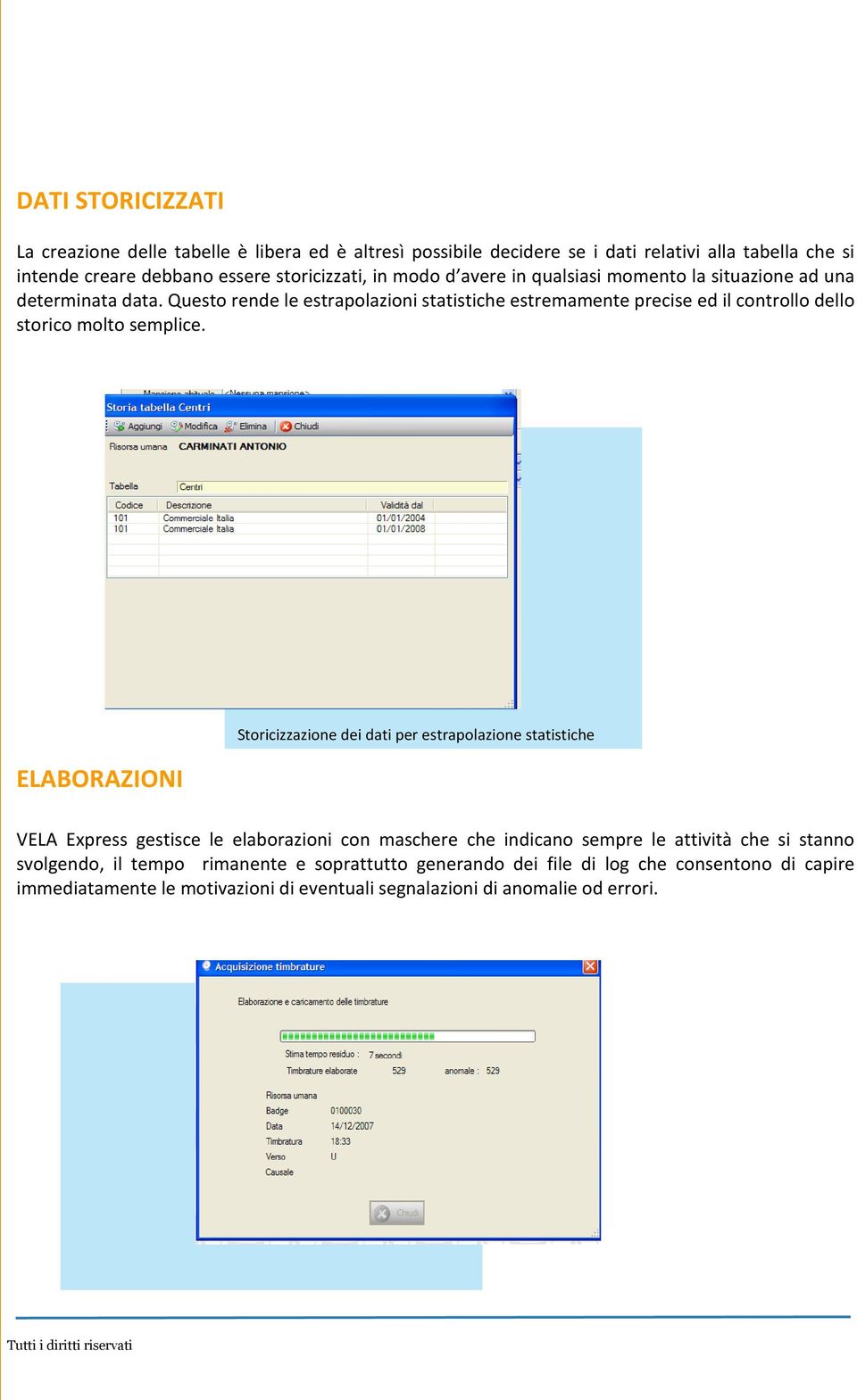 Questo rende le estrapolazioni statistiche estremamente precise ed il controllo dello storico molto semplice.