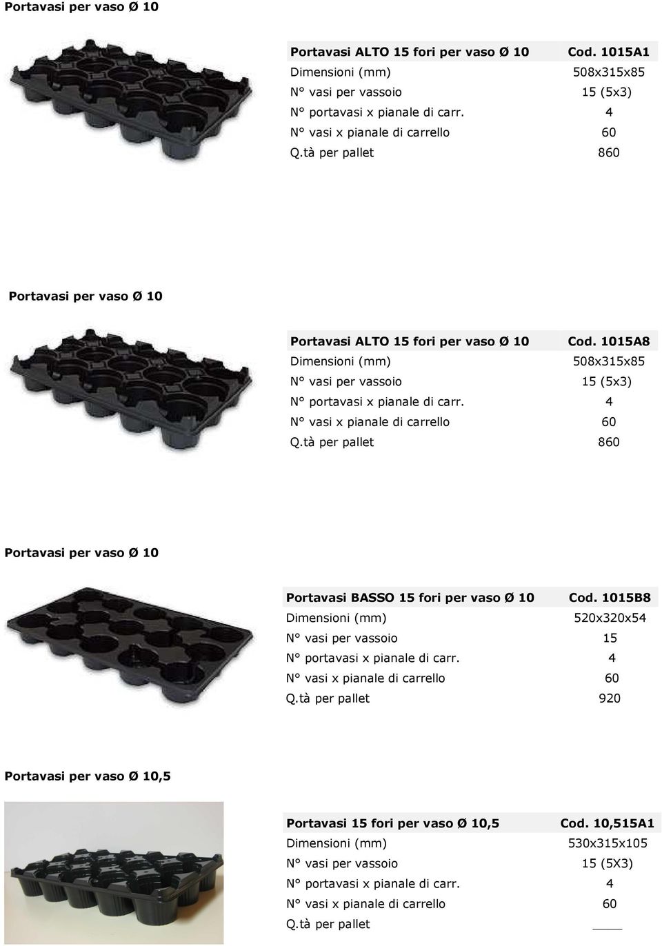 1015A8 508x315x85 N vasi per vassoio 15 (5x3) N vasi x pianale di carrello 60 Q.