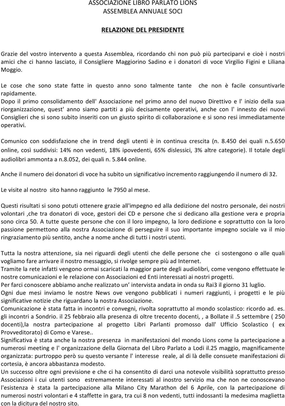 Dopo il primo consolidamento dell' Associazione nel primo anno del nuovo Direttivo e l' inizio della sua riorganizzazione, quest' anno siamo partiti a più decisamente operativi, anche con l' innesto