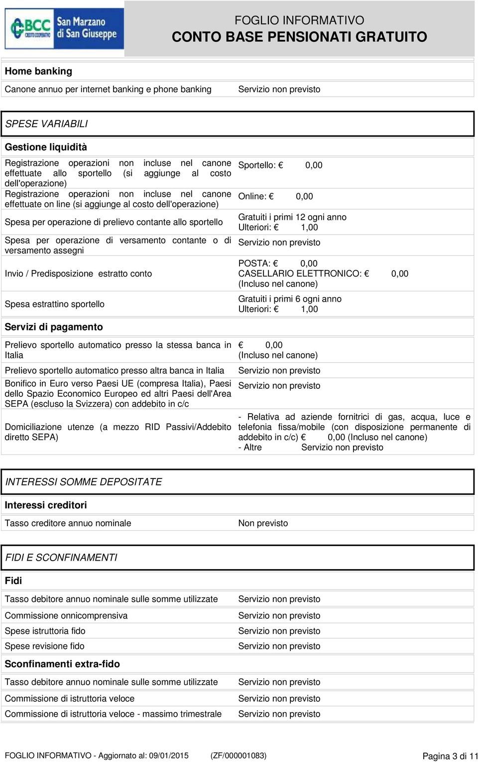 operazione di versamento contante o di versamento assegni Invio / Predisposizione estratto conto Spesa estrattino sportello Servizi di pagamento Prelievo sportello automatico presso la stessa banca