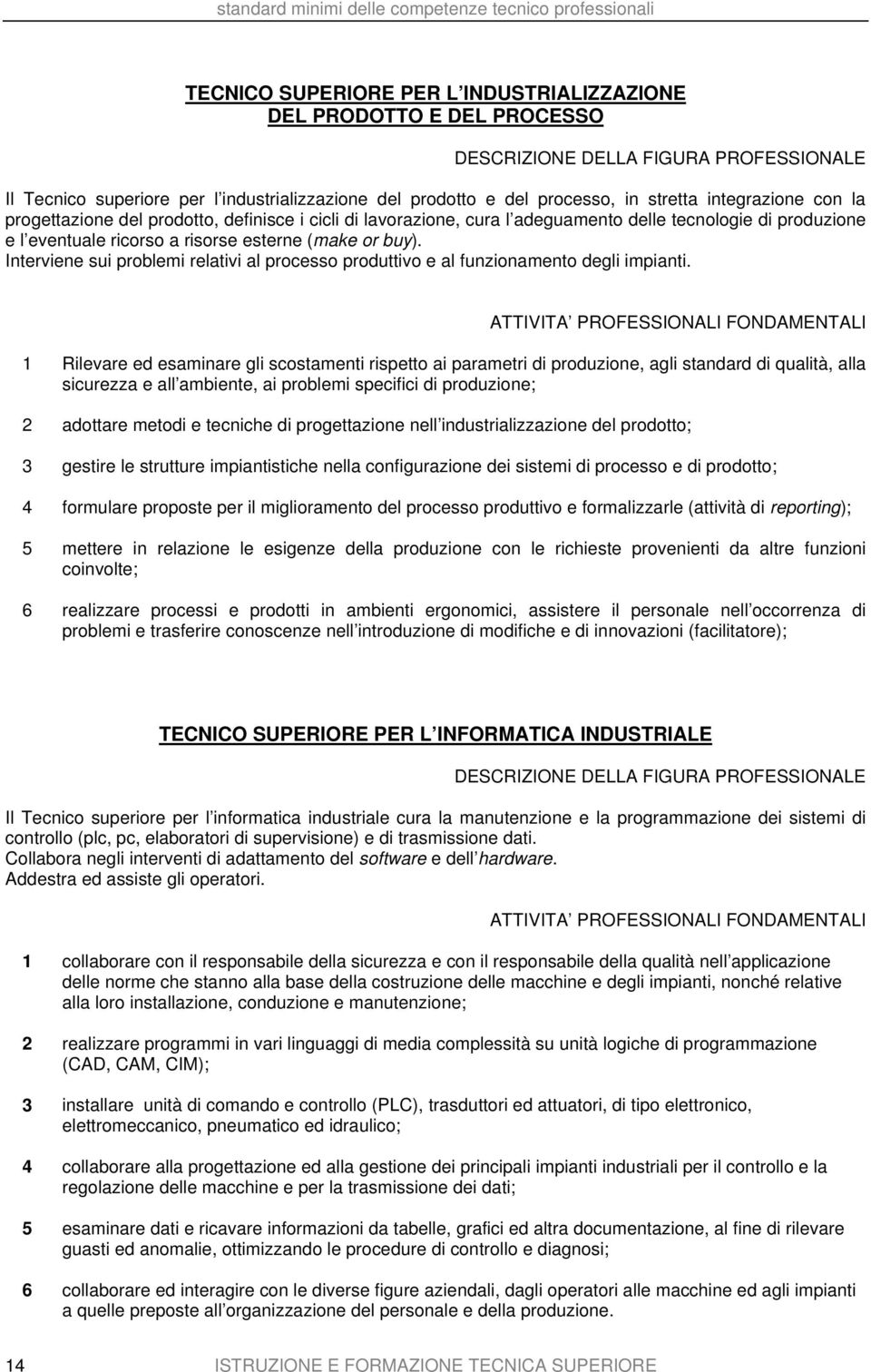 Interviene sui problemi relativi al processo produttivo e al funzionamento degli impianti.