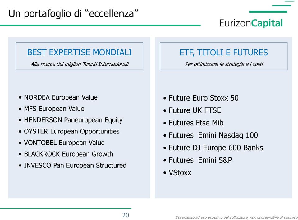 VONTOBEL European Value BLACKROCK European Growth INVESCO Pan European Structured Future Euro Stoxx 50 Future UK FTSE Futures Ftse Mib