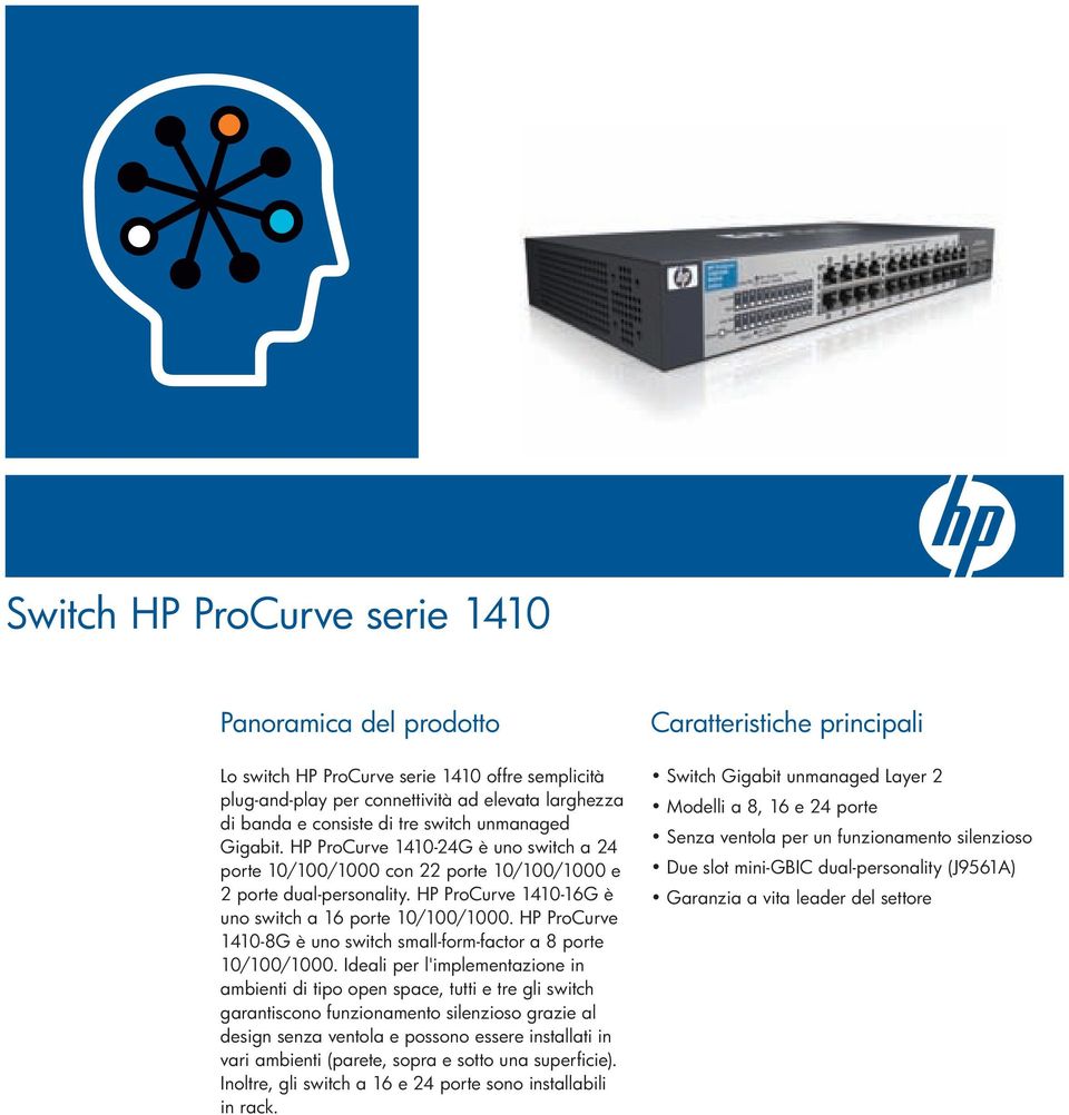HP ProCurve 1410-8G è uno switch small-form-factor a 8 porte 10/100/1000.