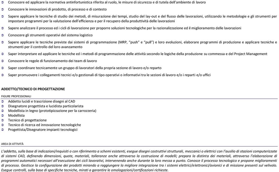 la valutazione dell efficienza e per il recupero della produttività delle lavorazioni Sapere analizzare il processo ed i cicli di lavorazione per proporre soluzioni tecnologiche per la