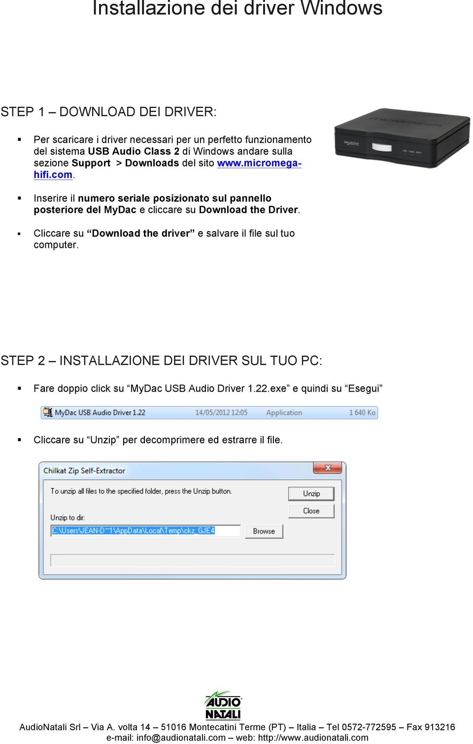 Inserire il numero seriale posizionato sul pannello posteriore del MyDac e cliccare su Download the Driver.