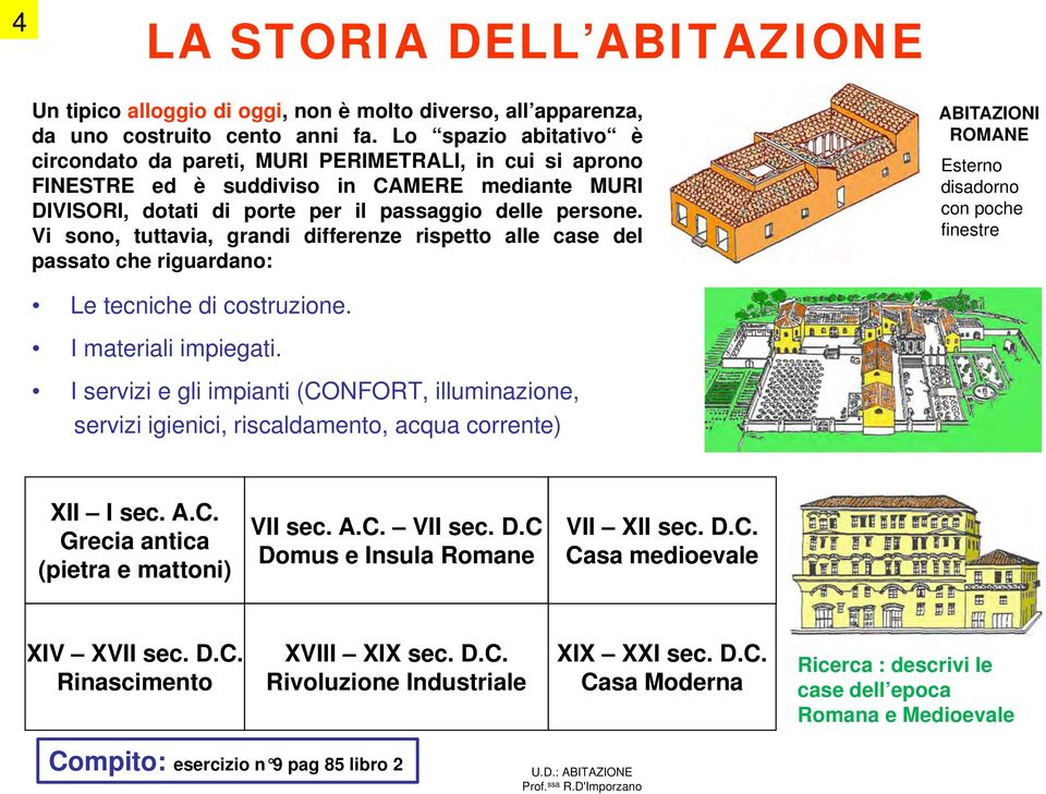 Vi sono, tuttavia, grandi differenze rispetto alle case del passato che riguardano: ABITAZIONI ROMANE Esterno disadorno con poche finestre Le tecniche di costruzione. I materiali impiegati.