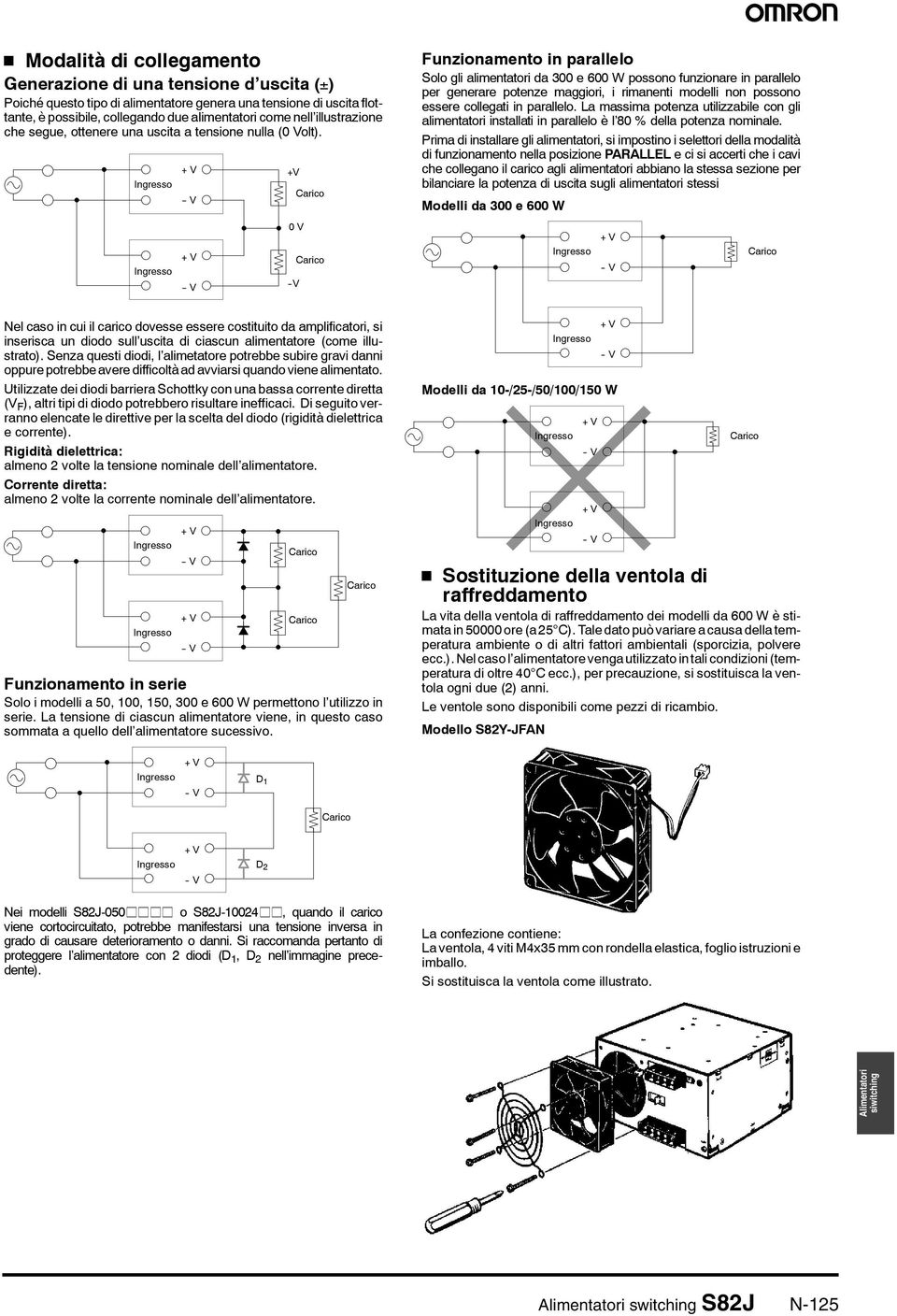 0V Carico Carico Funzionamento in parallelo Solo gli alimentatori da 300 e 600 W possono funzionare in parallelo per generare potenze maggiori, i rimanenti modelli non possono essere collegati in