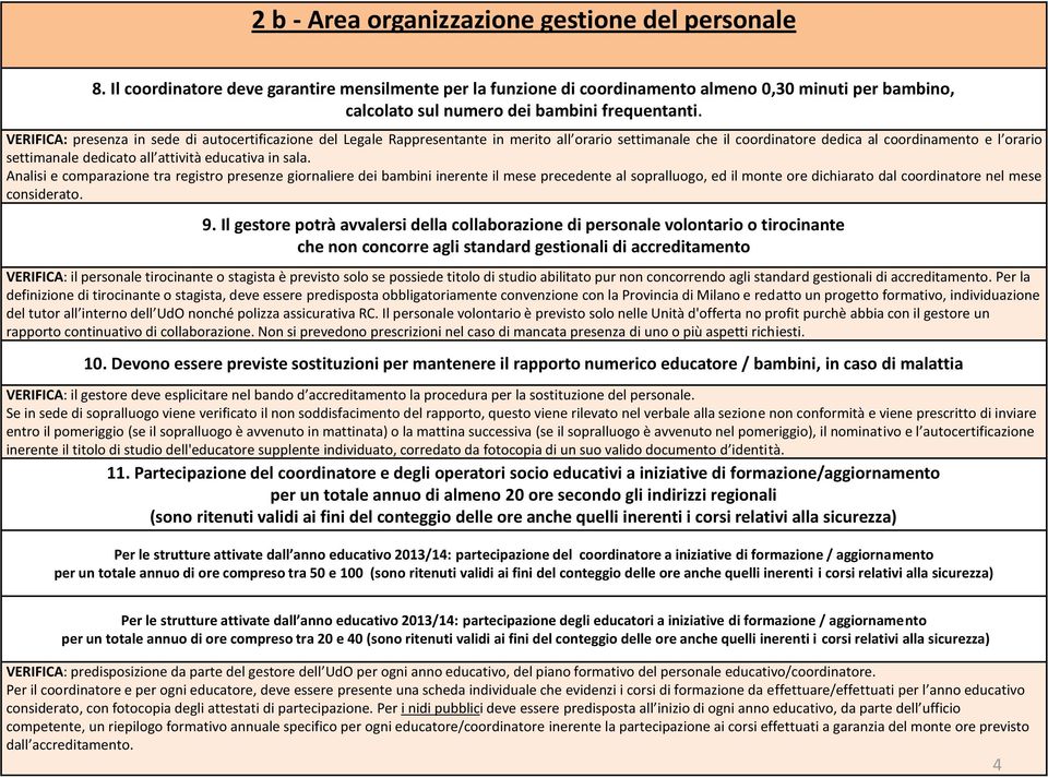 VERIFICA: presenza in sede di autocertificazione del Legale Rappresentante in merito all orario settimanale che il coordinatore dedica al coordinamento e l orario settimanale dedicato all attività