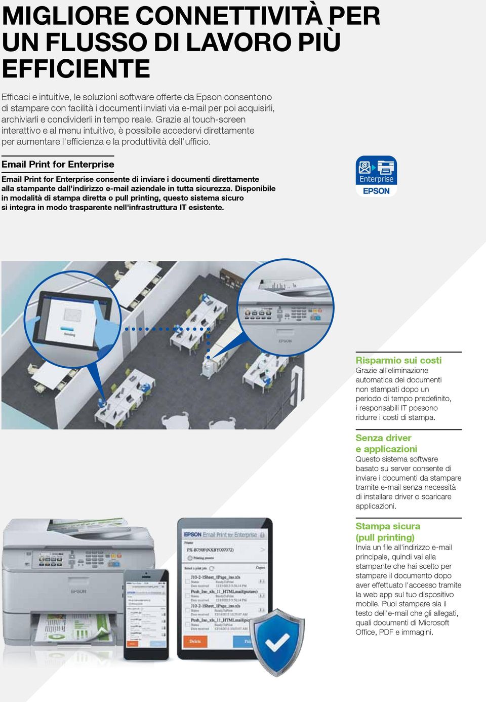 Grazie al touch-screen interattivo e al menu intuitivo, è possibile accedervi direttamente per aumentare l'efficienza e la produttività dell'ufficio.