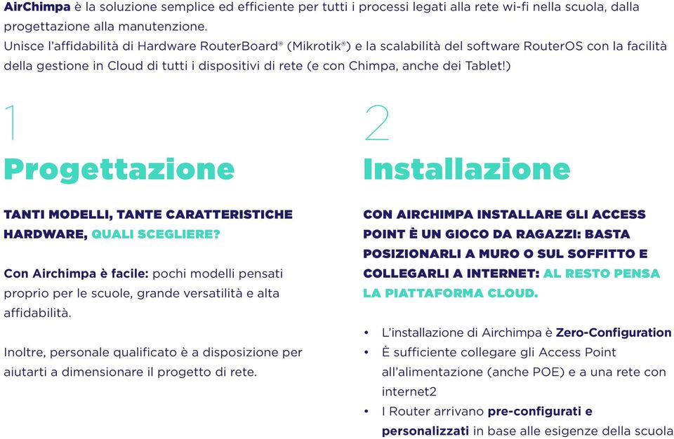 ) 1 Progettazione TANTI MODELLI, TANTE CARATTERISTICHE HARDWARE, QUALI SCEGLIERE? Con Airchimpa è facile: pochi modelli pensati proprio per le scuole, grande versatilità e alta affidabilità.