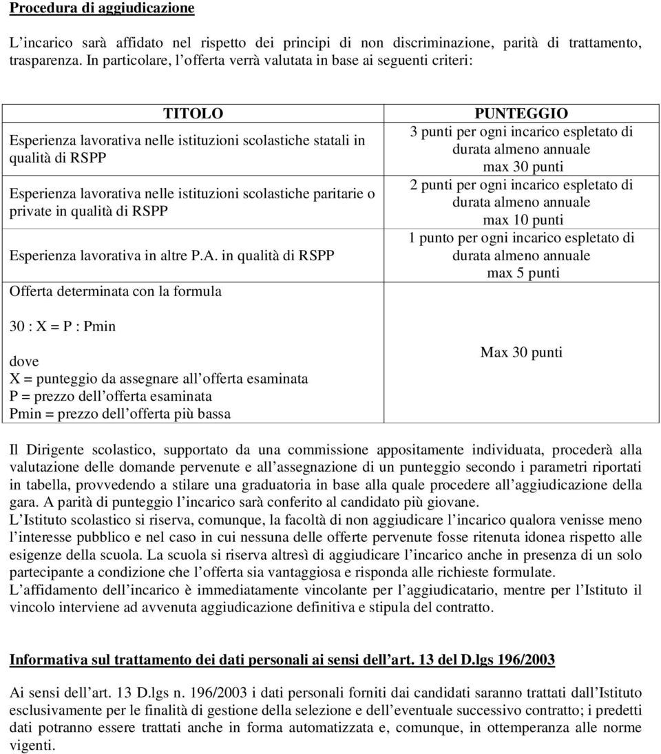 scolastiche paritarie o private in qualità di RSPP Esperienza lavorativa in altre P.A.