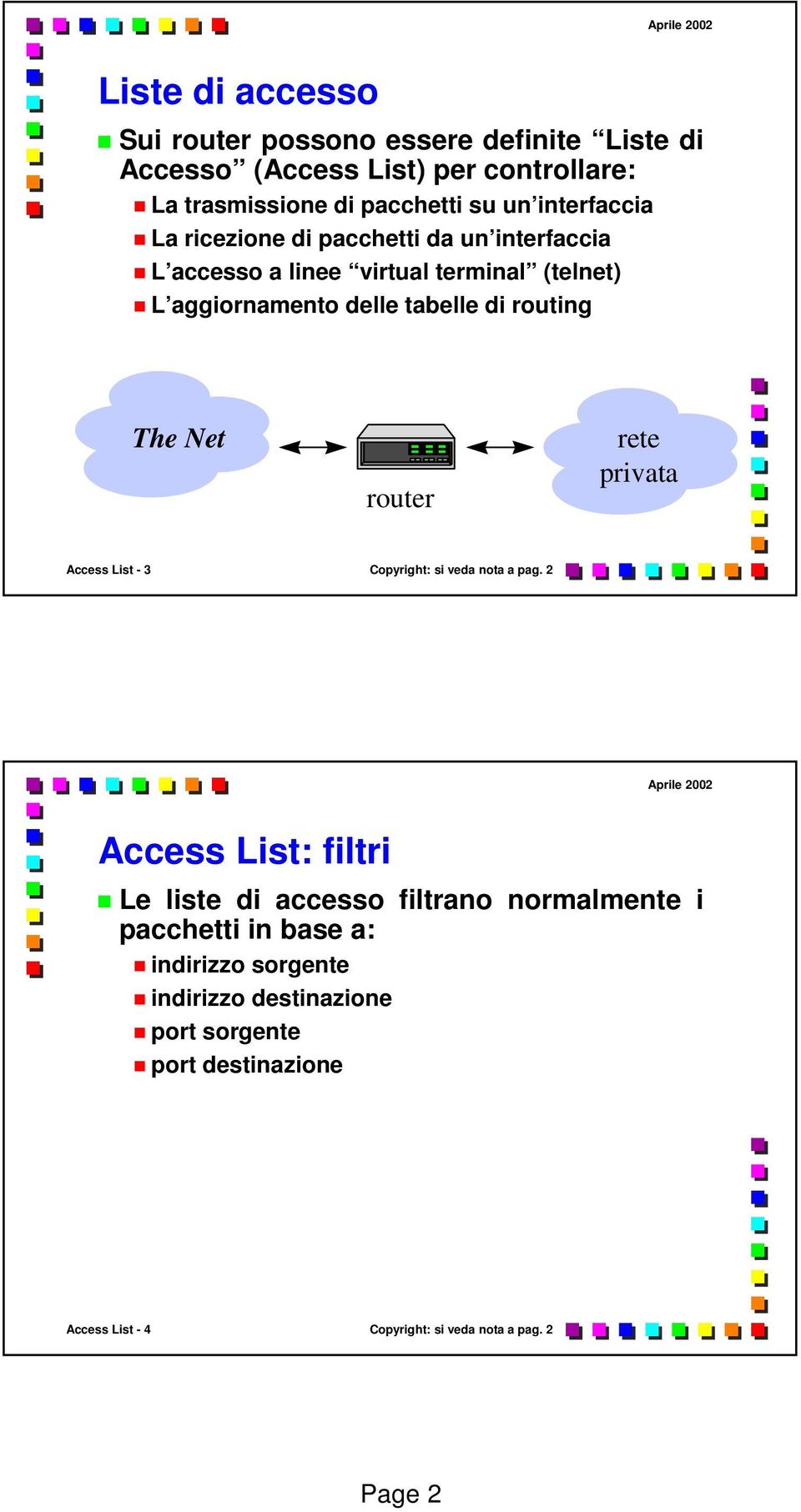 The Net router rete privata Access List - 3 Copyright: si veda nota a pag.
