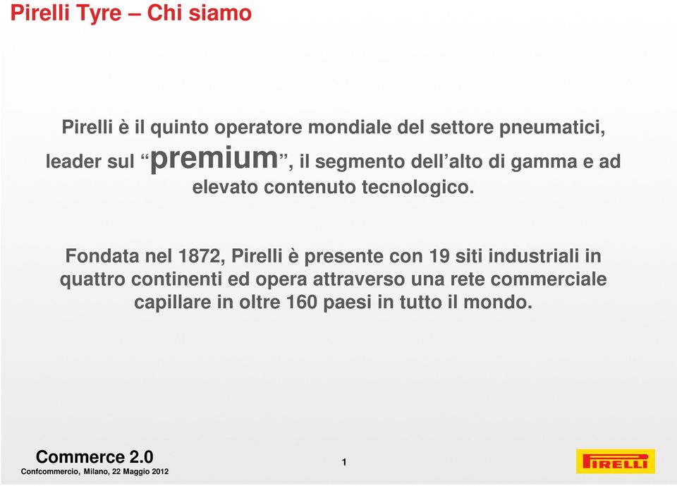 Fondata nel 1872, Pirelli è presente con 19 siti industriali in quattro continenti ed