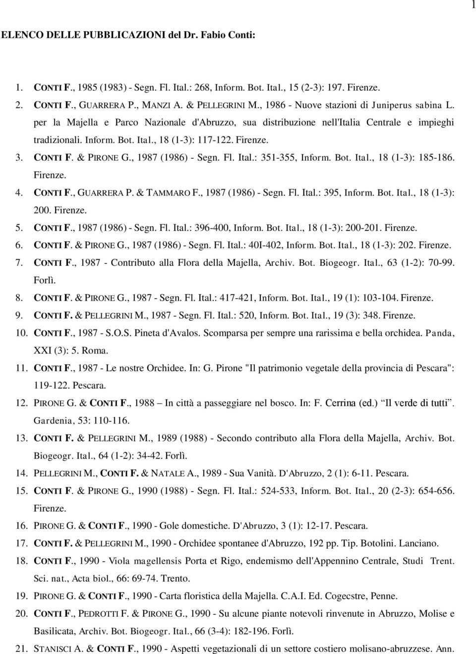 Firenze. 3. CONTI F. & PIRONE G., 1987 (1986) - Segn. Fl. Ital.: 351-355, Inform. Bot. Ital., 18 (1-3): 185-186. Firenze. 4. CONTI F., GUARRERA P. & TAMMARO F., 1987 (1986) - Segn. Fl. Ital.: 395, Inform.
