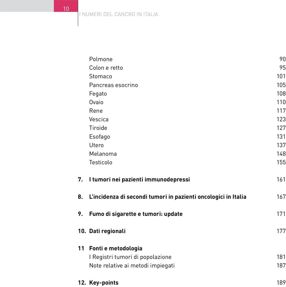 L incidenza di secondi tumori in pazienti oncologici in Italia 167 9. Fumo di sigarette e tumori: update 171 10.