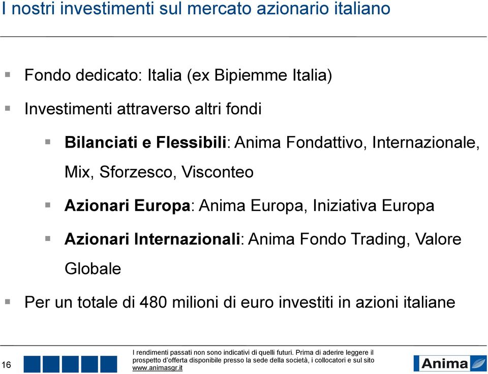 Mix, Sforzesco, Visconteo Azionari Europa: Anima Europa, Iniziativa Europa Azionari