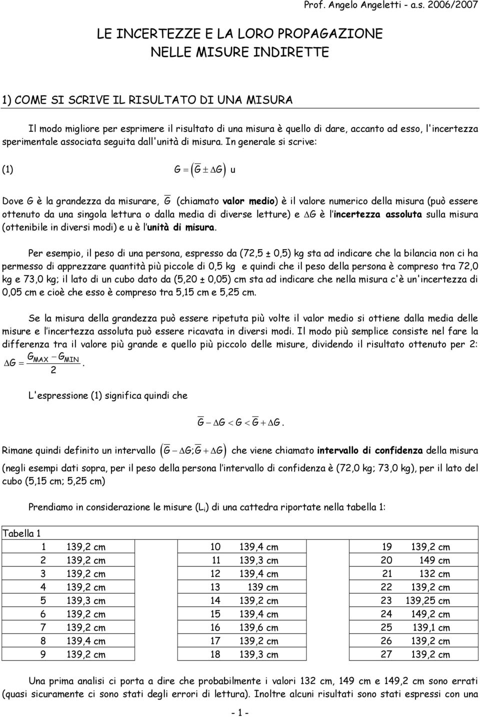 I geele si scive: (1) G = ( G± G) u Dove G è l gdezz d misue, G (chimto vlo medio) è il vloe umeico dell misu (può essee otteuto d u sigol lettu o dll medi di divese lettue) e G è l icetezz ssolut