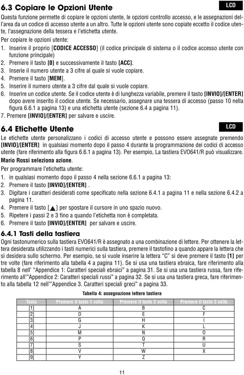 Inserire il proprio [CODICE ACCESSO] (il codice principale di sistema o il codice accesso utente con funzione principale) 2. Premere il tasto [0] e successivamente il tasto [ACC]. 3.