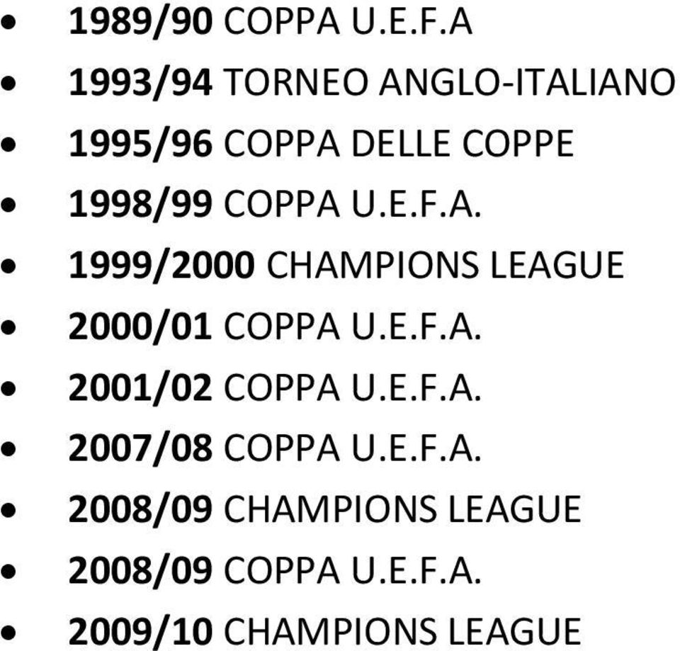COPPA U.E.F.A. 1999/2000 CHAMPIONS LEAGUE 2000/01 COPPA U.E.F.A. 2001/02 COPPA U.