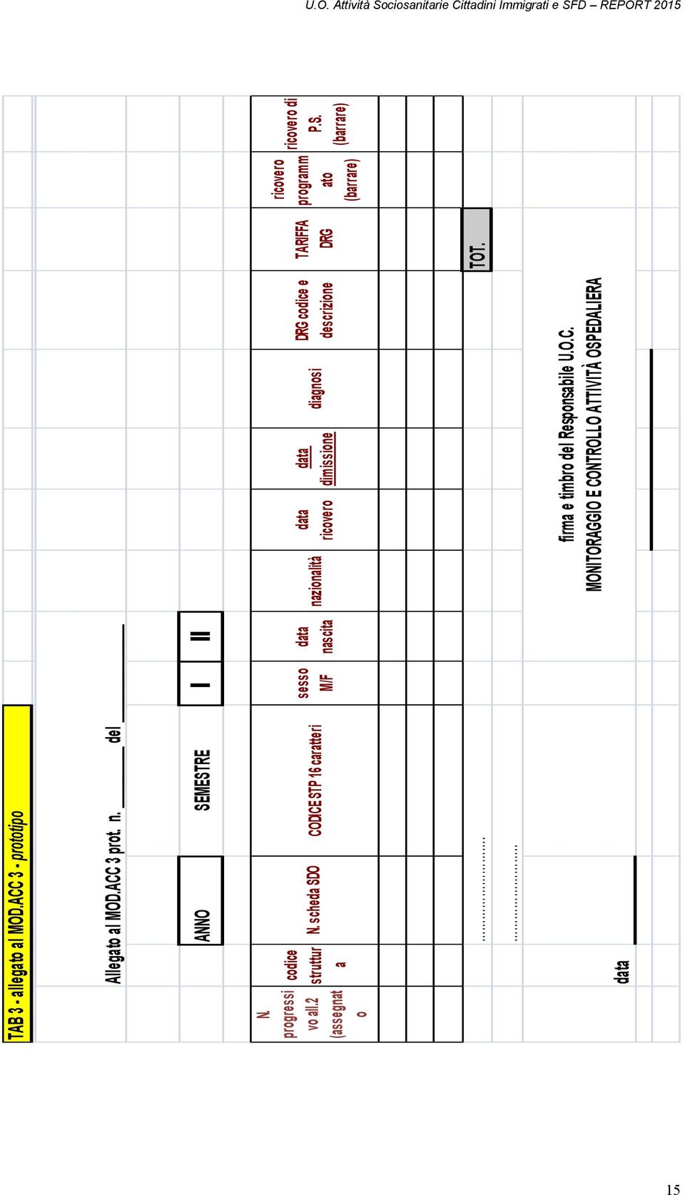 scheda SDO CODICE STP 16 caratteri sesso M/F data nascita nazionalità data ricovero data dimissione diagnosi DRG