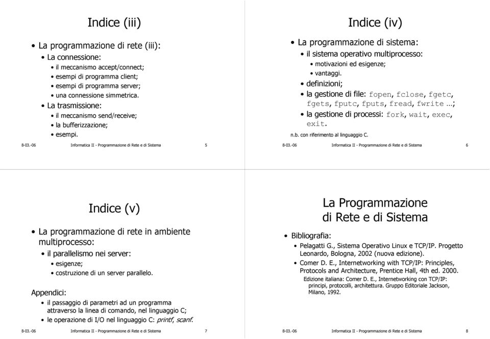 -06 Informatica II - Programmazione 5 Indice (iv) La programmazione di sistema: il sistema operativo multiprocesso: motivazioni ed esigenze; vantaggi.