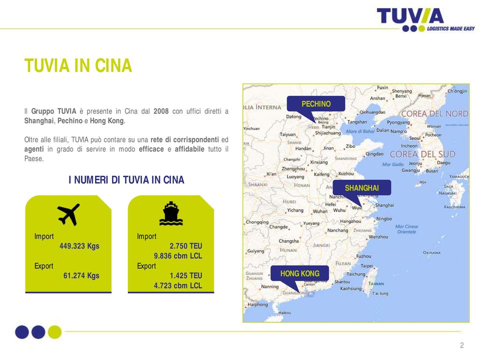 PECHINO Oltre alle filiali, TUVIA può contare su una rete di corrispondenti ed agenti in grado di